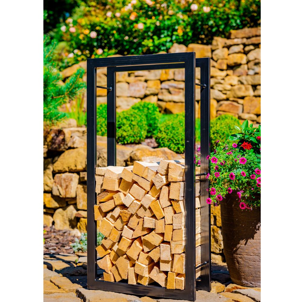 Stojan na dřevo hranatý MATTEO kovový černý 100cm-1