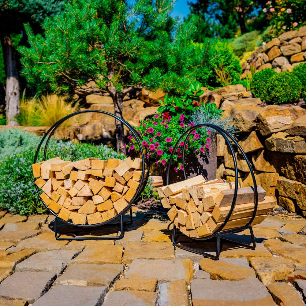 Stojan na dřevo kulatý BERMEJO kovový černý 50/60cm-0