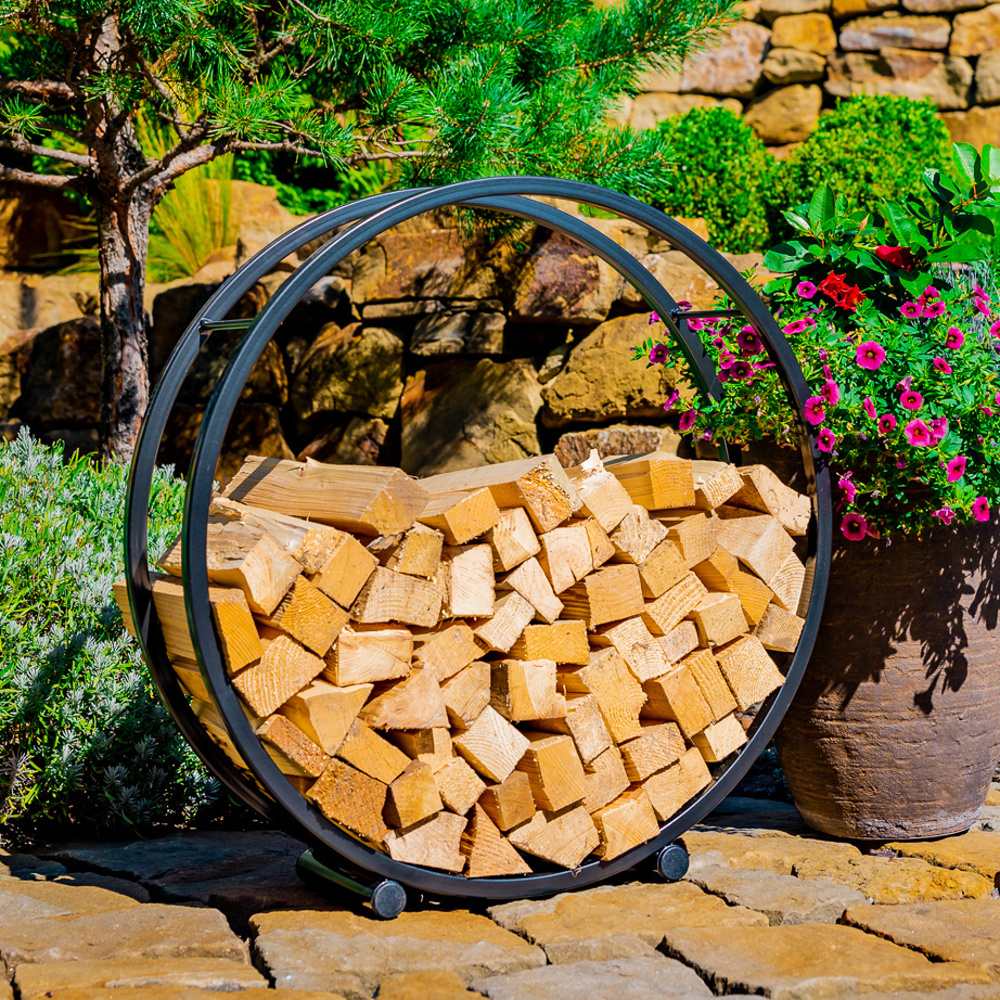 Stojan na dřevo kulatý LUKA kovový černý 70cm-0