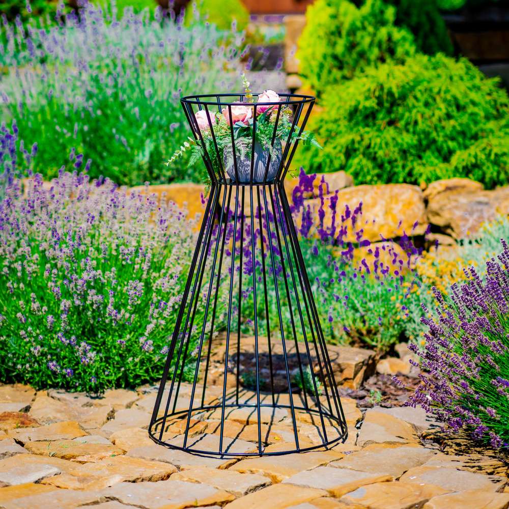 Stojan na květiny kulatý XANTIPA kovový černý 100cm-0