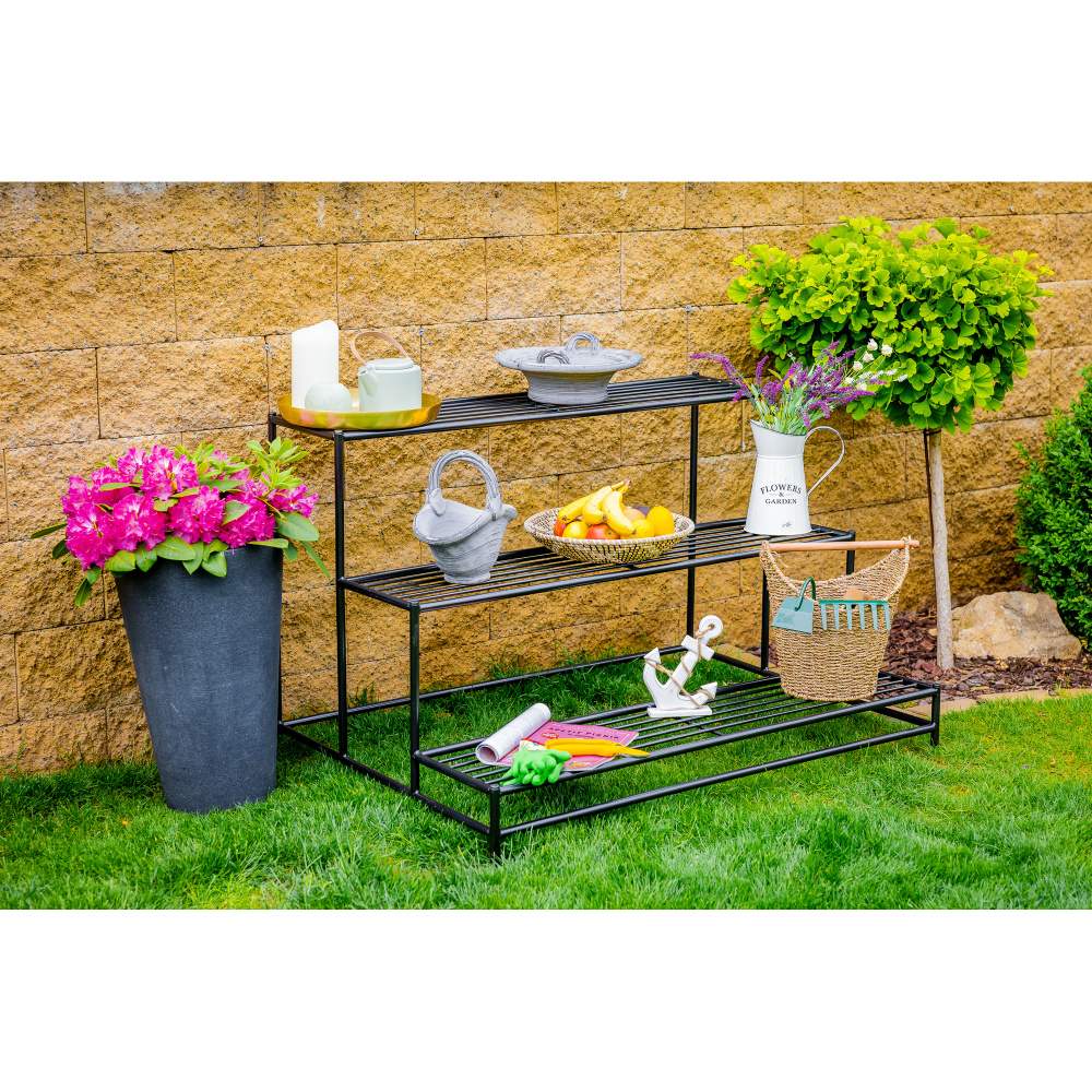 Stojan na květiny SANKURU 3 patra kovový černý 75cm-0