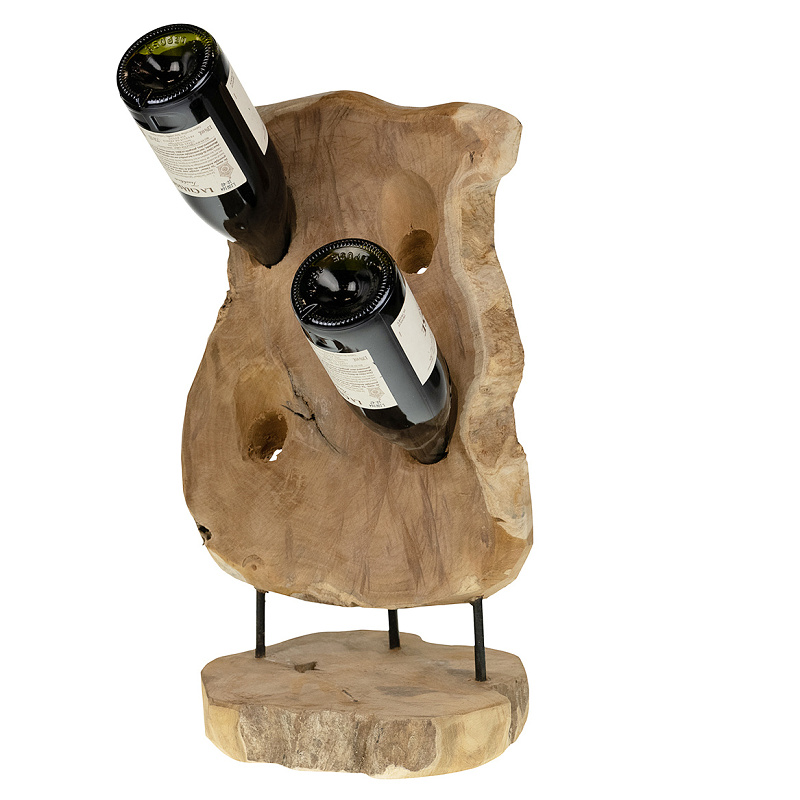 Stojany na víno - Stojan na víno na podstavci na 4 lahve teakový