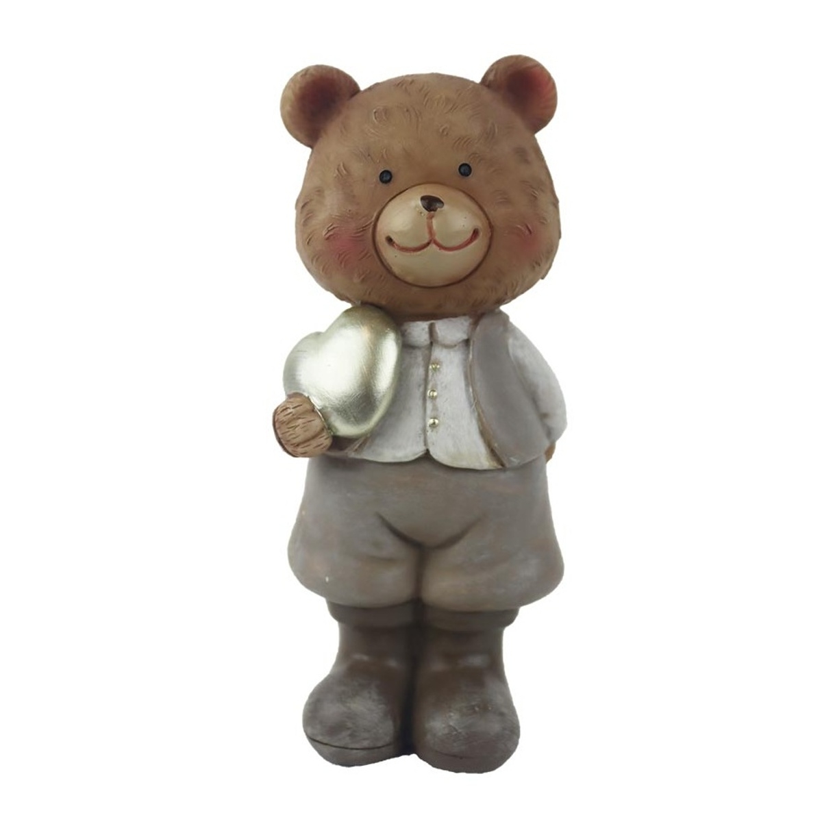 Dekorační figurky zvířat - Stojící medvěd se srdcem polyresinový 15cm