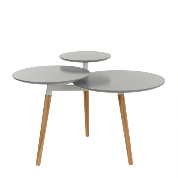 Nábytek a stolky - Stolek kulatý přírodní dřevo 3 patra šedá 76cm