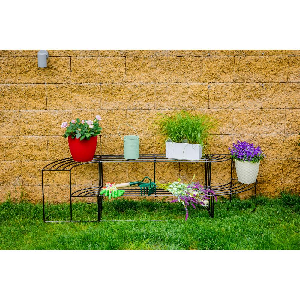 Stolek na květiny KASAI 2 patra rohový levý kovový černý 38cm-1