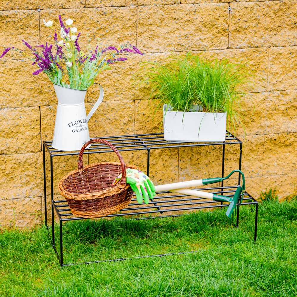 Stolek na květiny KASAI 2 patra středový kovový černý 78cm-1