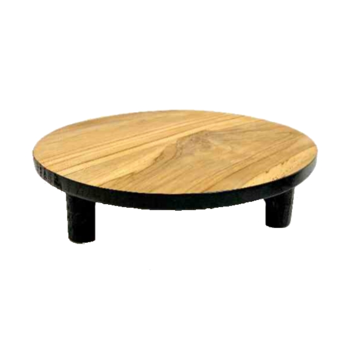 Nábytek a stolky - Stolek na květiny kulatý, nízký 3 nohy teak černo-přírodní 15cm