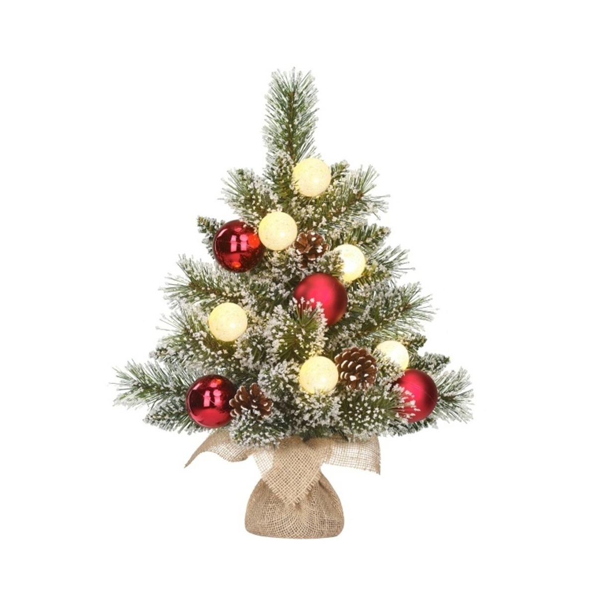 Umělé vánoční stromky - Stromek umělý KAPRUN v jutě s 8LED, t.bílá s časovačem na baterie 45cm