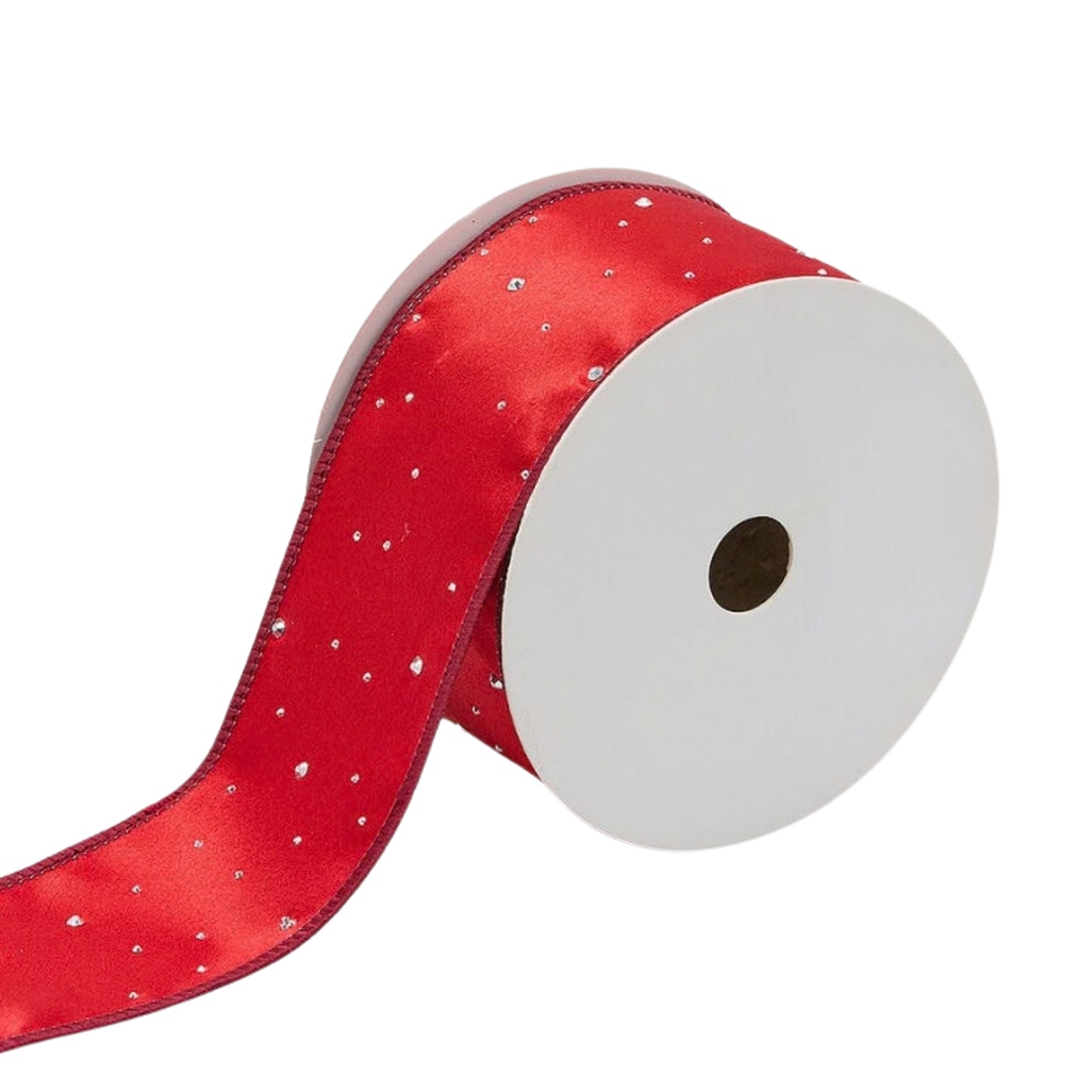 Vánoční stuhy - Stuha vánoční polyesterová s glitry červená 10m x 63mm