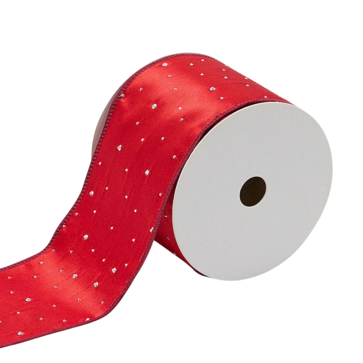 Vánoční stuhy - Stuha vánoční polyesterová s glitry červená 10m x 89mm