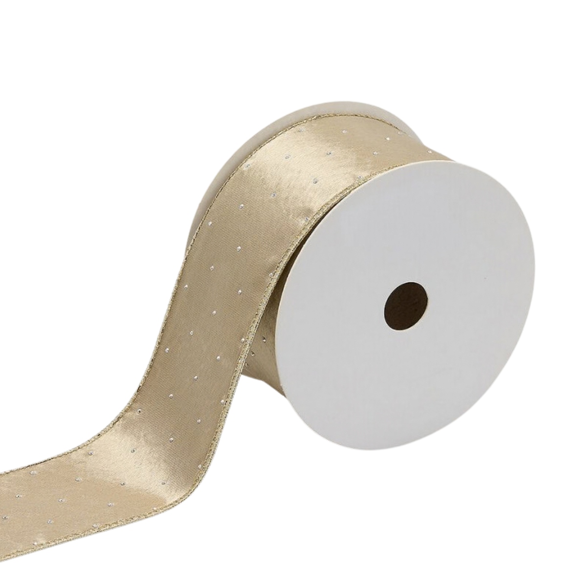 Vánoční stuhy - Stuha vánoční polyesterová s glitry šampaň 10m x 63mm