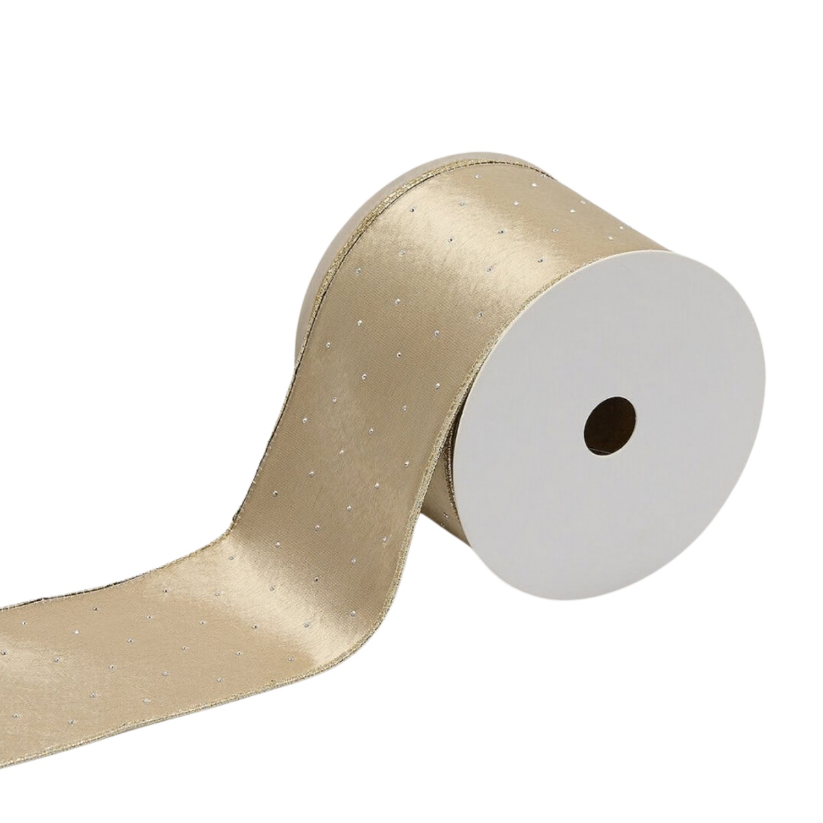 Vánoční stuhy - Stuha vánoční polyesterová s glitry šampaň 10m x 89mm