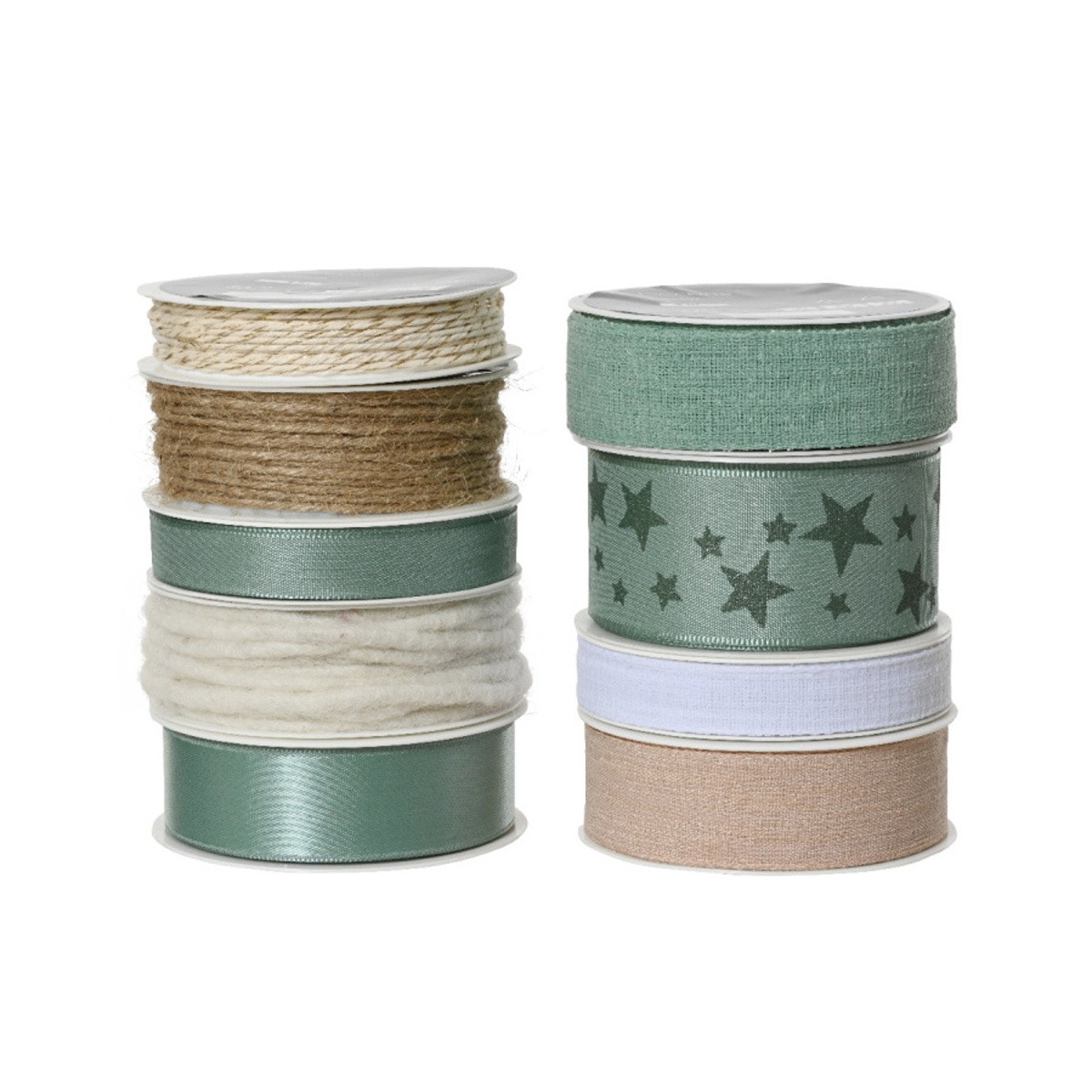 Vánoční stuhy - Stuha vánoční přírodní/zelená mix 2-40mm x 2-4m