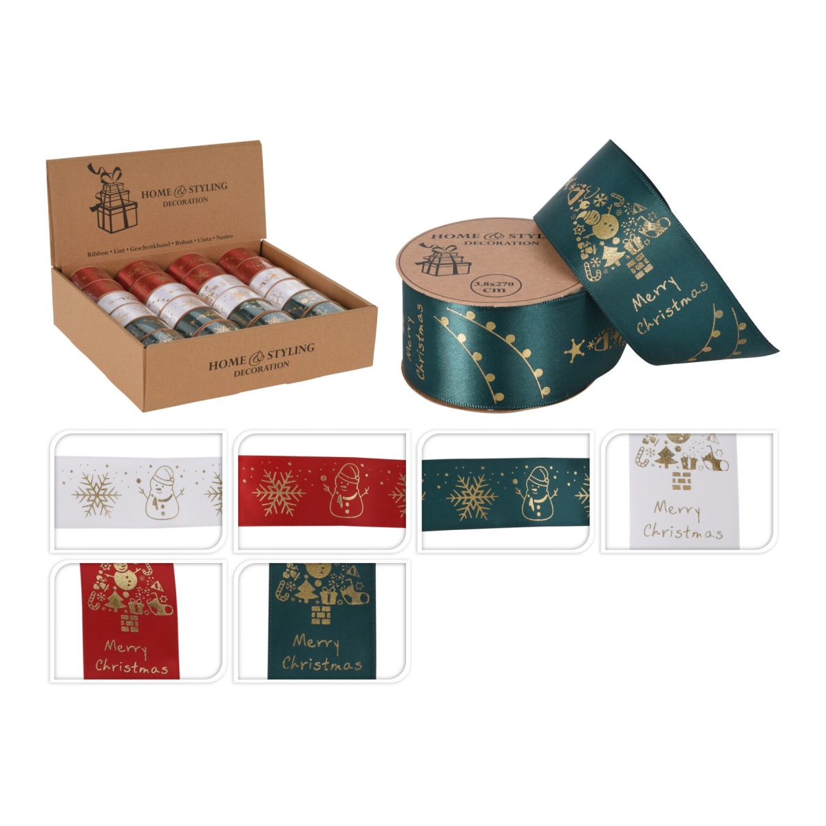Vánoční stuhy - Stuha vánoční s drátkem polyester mix 2,7m x 38mm