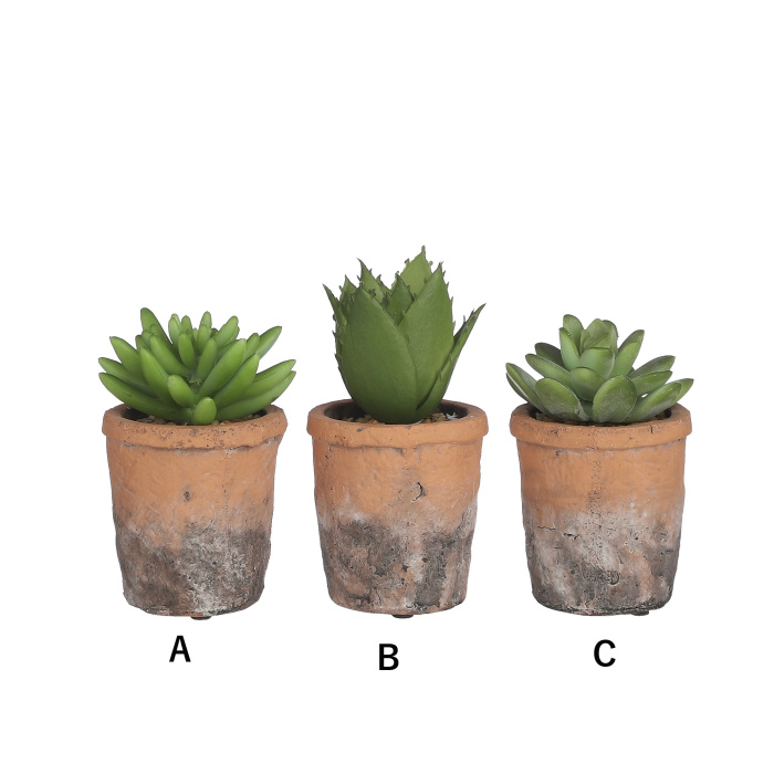 Umělé květiny v obalu - Sukulent hrnkový umělý hliněný květináč mix 11cm