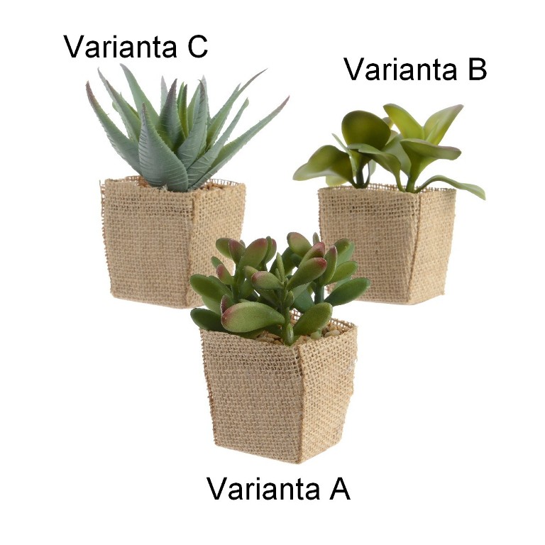 Sukulent hrnkový umělý jutový obal mix tvarů-1