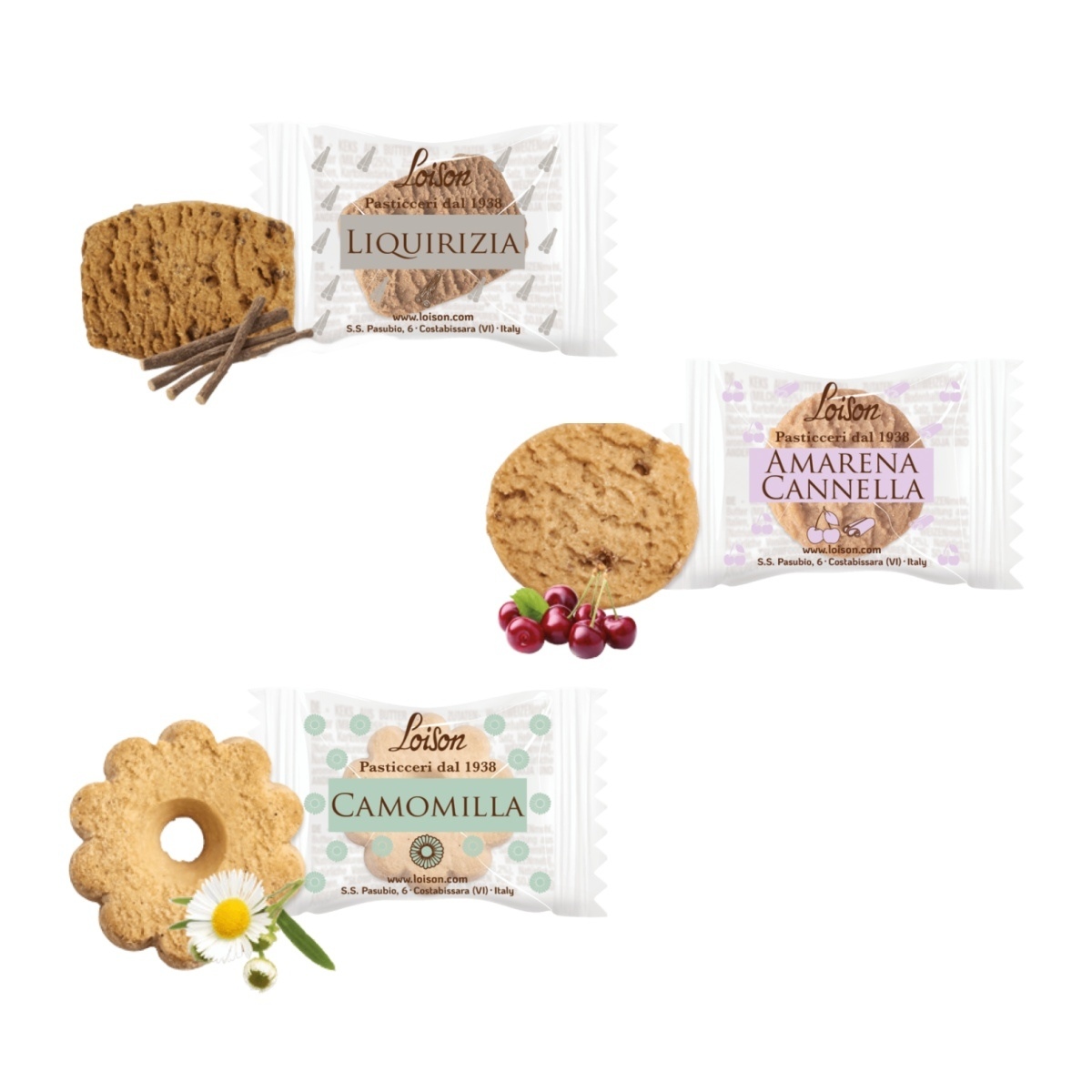 Sušenky 3 druhy - CAMOMILLA, AMARENA CANNELLA, LIQUIRIZIA v sáčku 120g-0