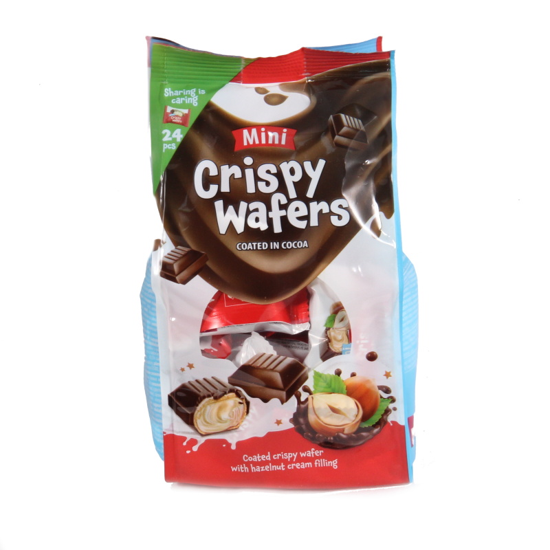 Sladké pochoutky - Sušenky Becky's mini wafle s lískooříškovým krémem a přelité čokoládovou polevou 155g