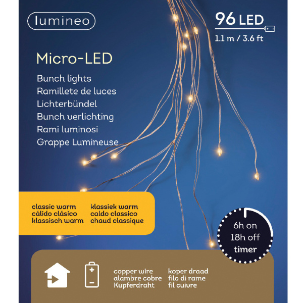 Svazek 96microLED Bunch bílá s časovačem na baterie měděná  1,1m-0