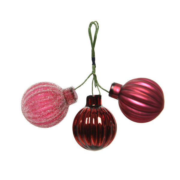Svazková skleněná koule lesklá,matná,glitry vínová 3ks