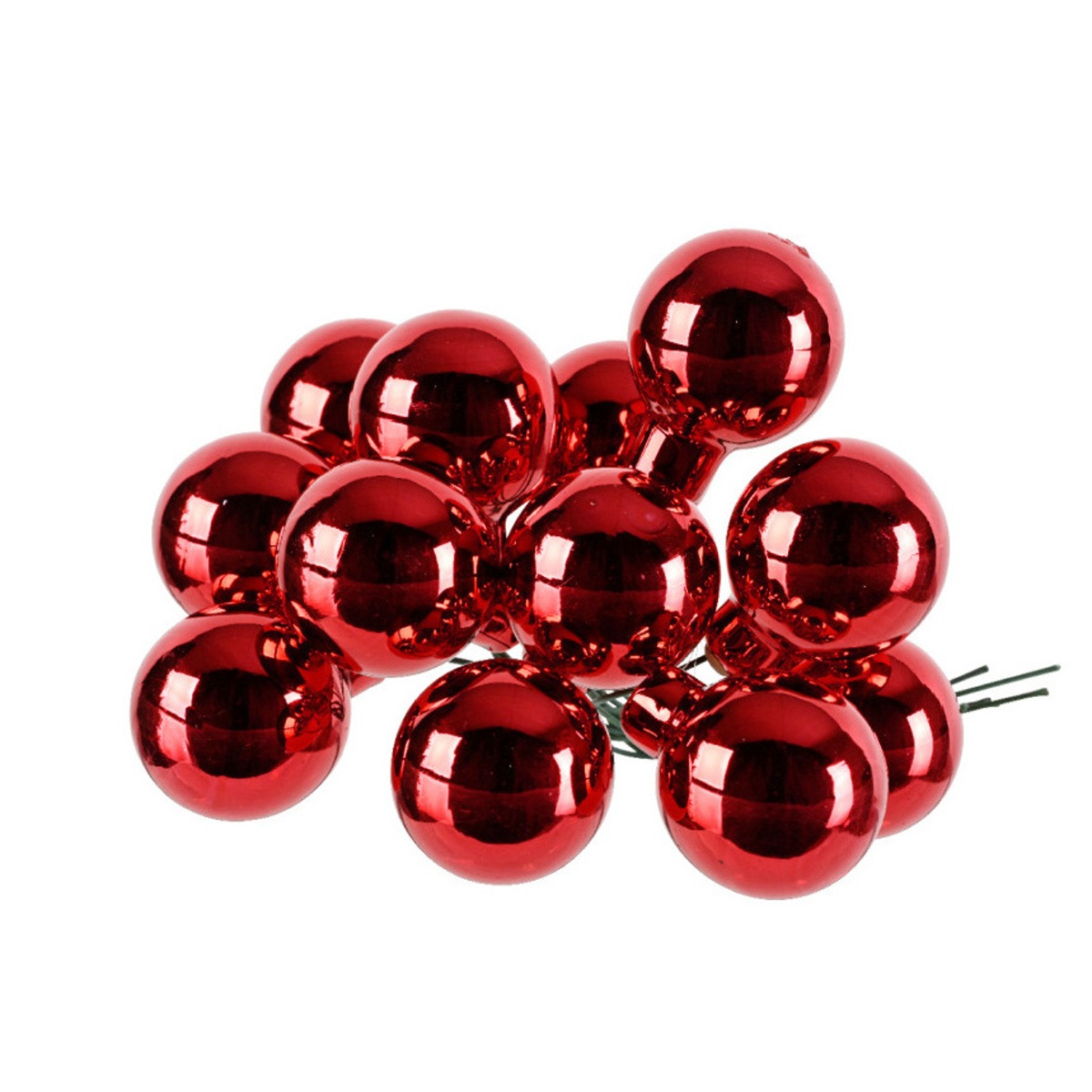 Svazková skleněná koule s drátkem 2,5cm leská červená 12ks