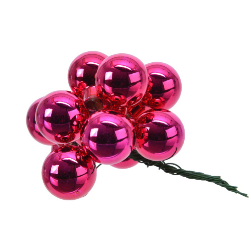 Svazková skleněná koule s drátkem 2,5cm leská tm.růžová 12ks