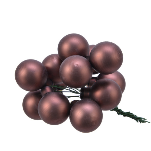 Svazková skleněná koule s drátkem 2,5cm matná hnědá 12ks