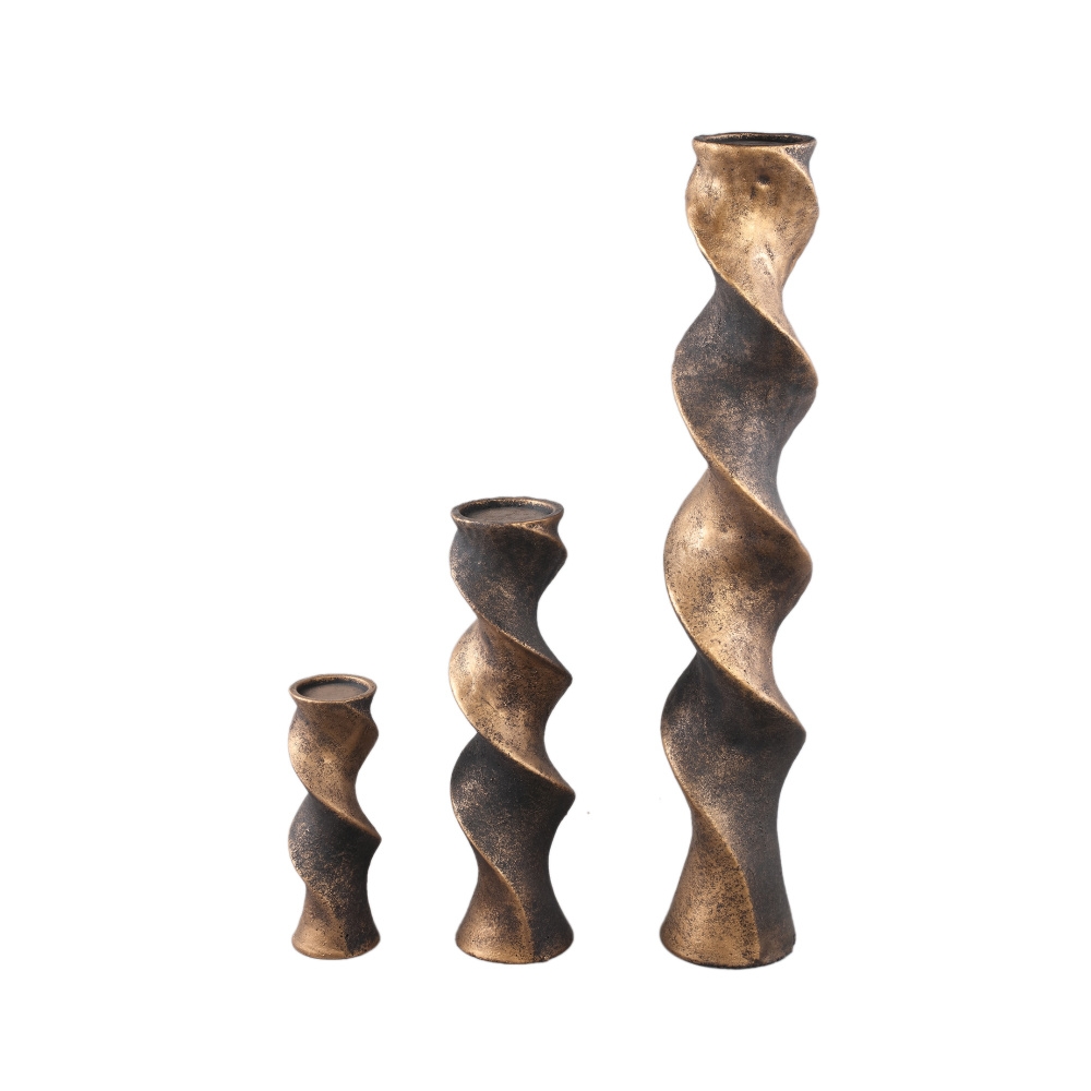 Svícen cementový na noze spirála KHAYA S černo-zlatý 30cm-0