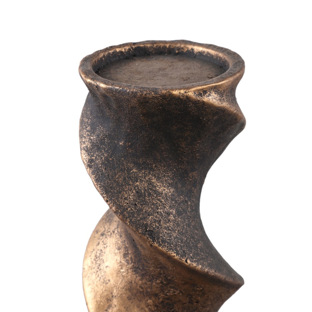 Svícen cementový na noze spirála KHAYA S černo-zlatý 30cm-1