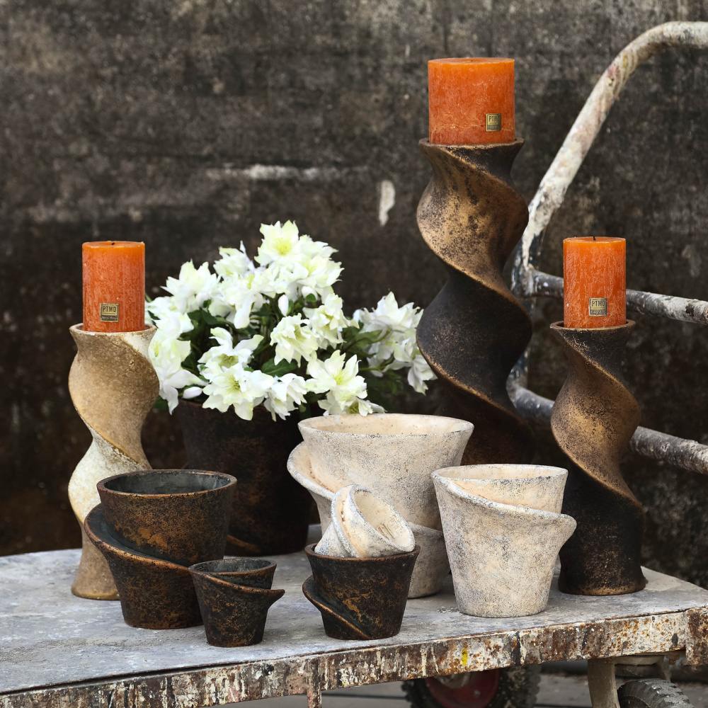 Svícen cementový na noze spirála KHAYA S černo-zlatý 30cm-2