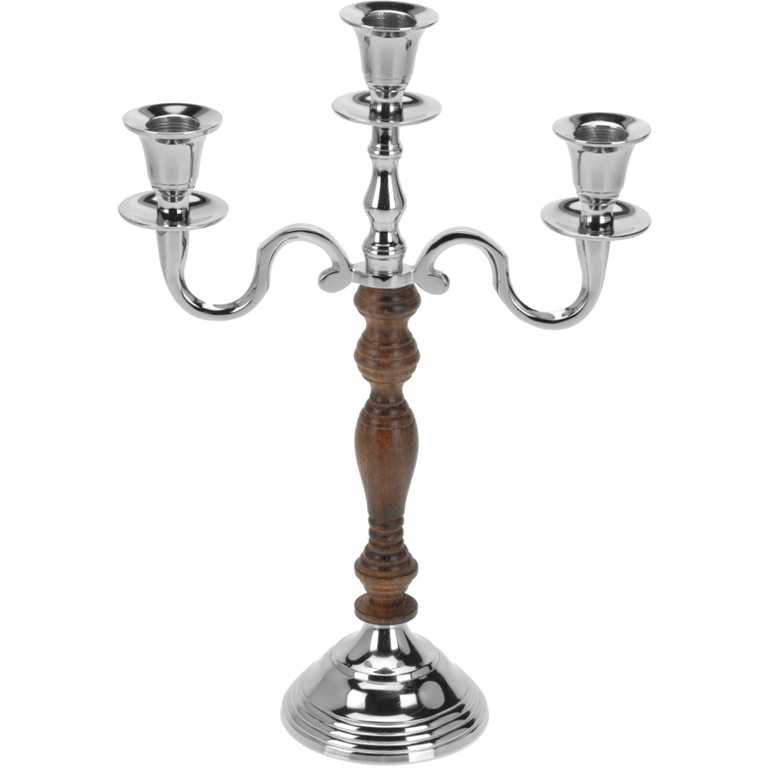 Svícny - Svícen hliníkový na noze 3 svíčky 35cm