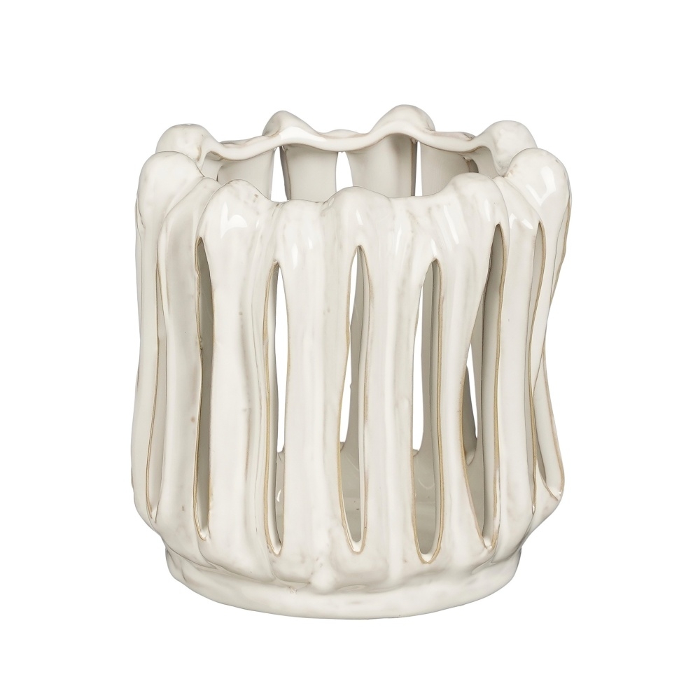 Svícny - Svícen keramický děrovaný bílý 16,5cm