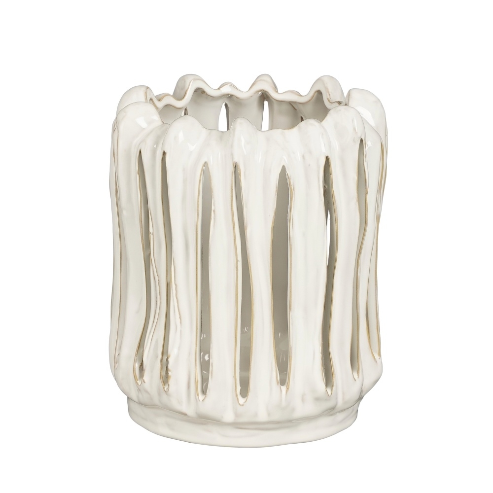 Svícny - Svícen keramický děrovaný bílý 23cm