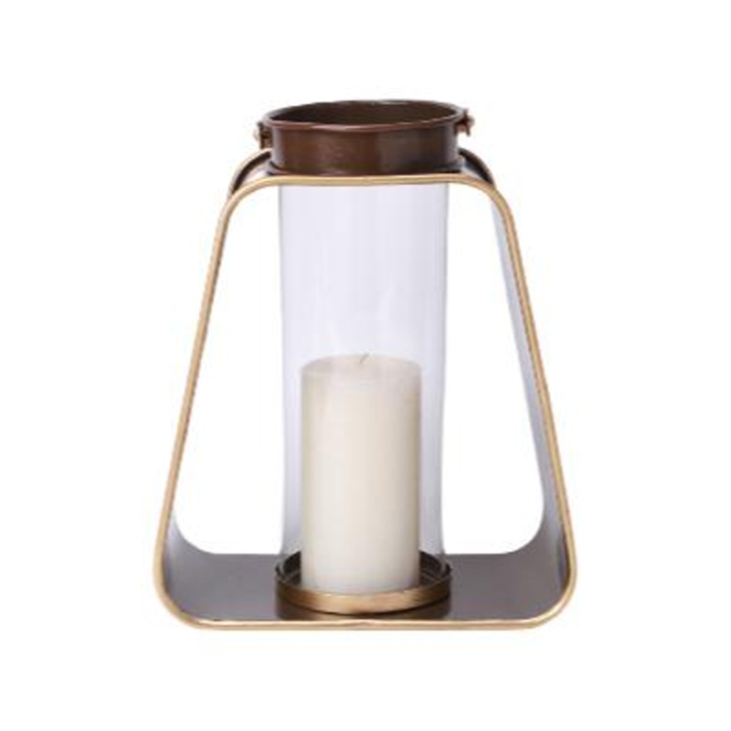 Svícny - Svícen kovový CARLETON PLACE se sklem na 1 svíčku hnědo-zlatý 34cm