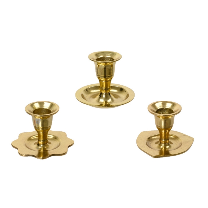 Svícny - Svícen kovový na krátké noze na 1 svíčku zlatý mix 7,5cm