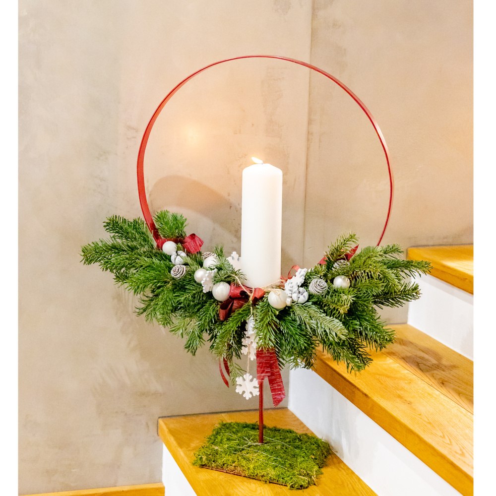 Svícen kruhový WAIKATO na 1 svíčku na podstavci kovový stříbrný 80cm-0