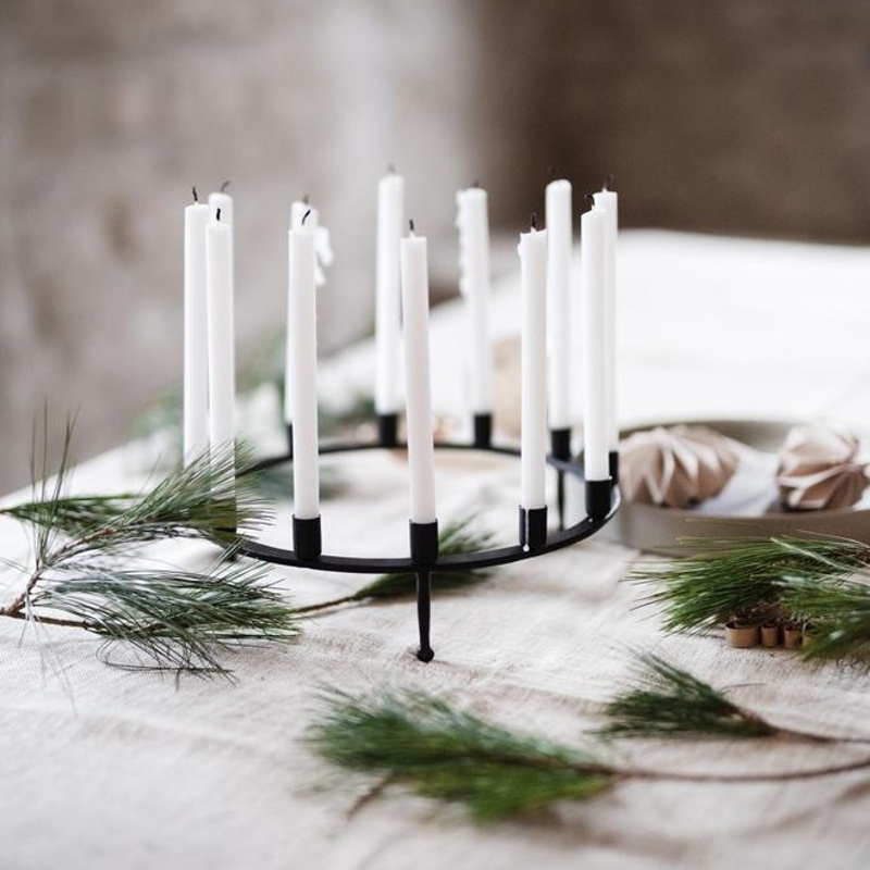 Svícen kulatý kovový MILI na 12 svíček na 3 nohách černý 25cm-0