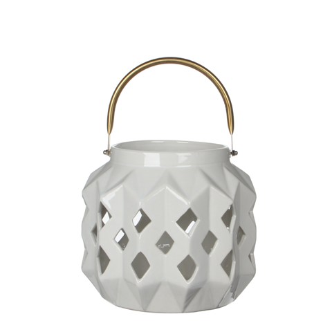 Lucerny a lampy - Svícen/Lucerna vícehran ERIKA 1 ucho keramika bílá 23cm