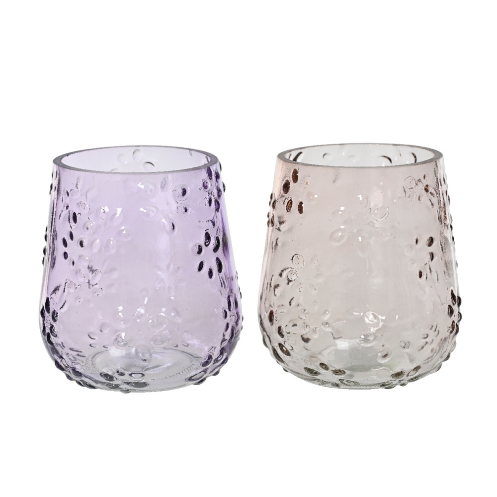 Svícny - Svícen na čajovku skleněný s květy mix 10,5cm