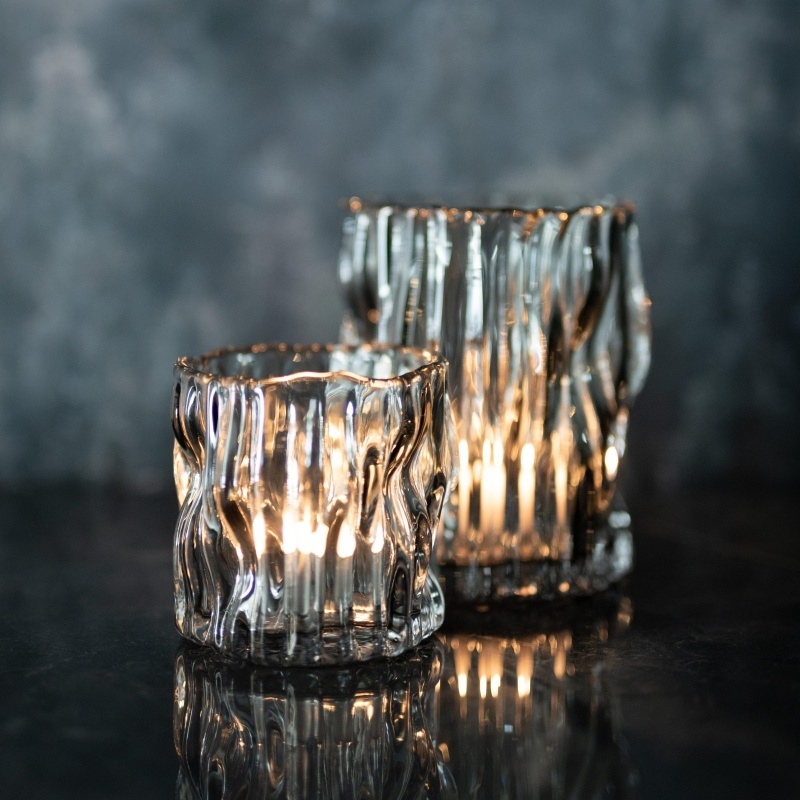 Svícen na čajovku skleněný válcový LIVI čirý 15cm-0