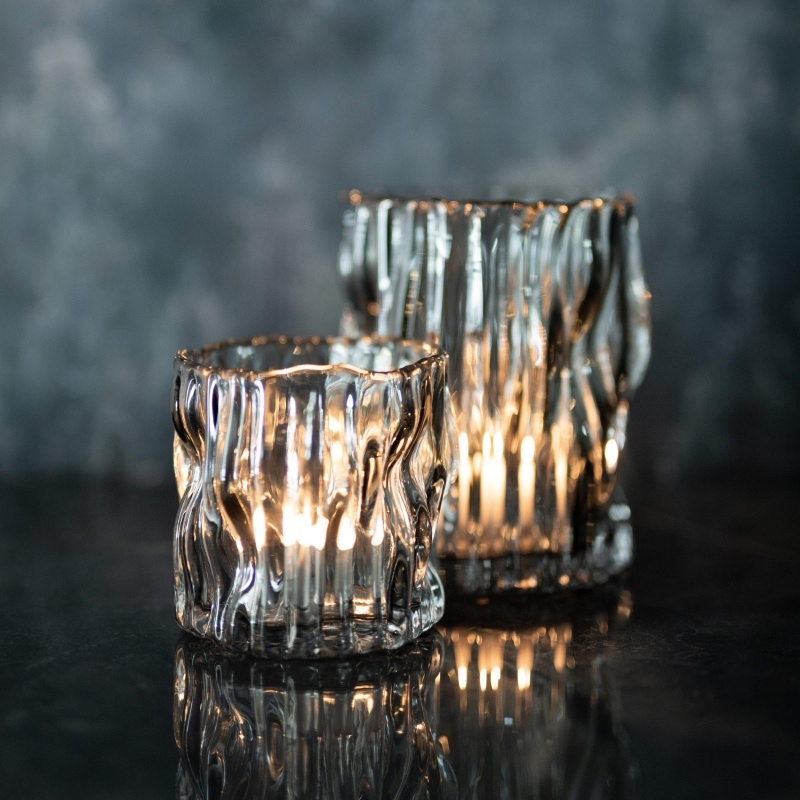 Svícen na čajovku skleněný válcový LIVI kouřový 10cm-0