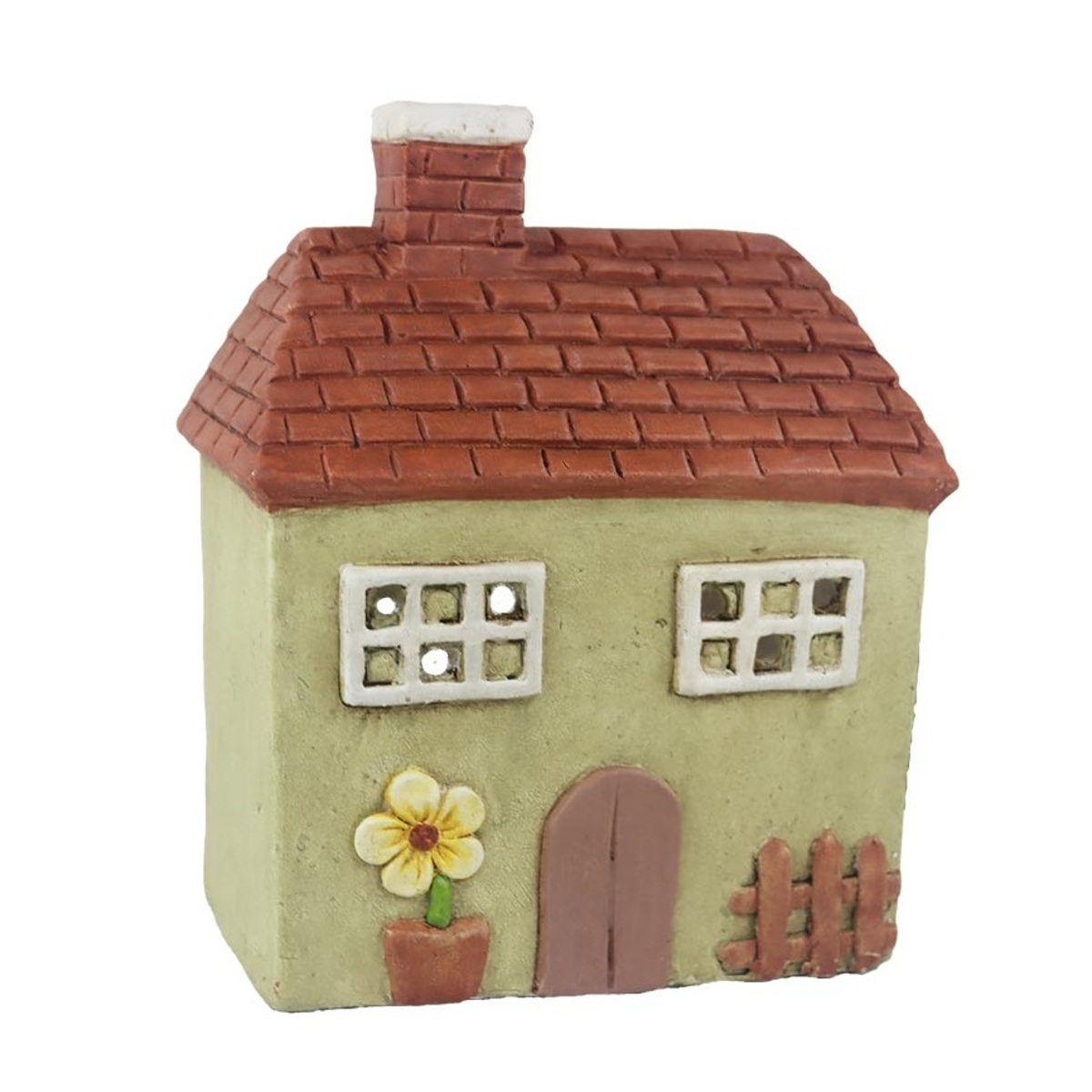 Svícny - Svícen na čajovku terakotový dům s květinou 28cm