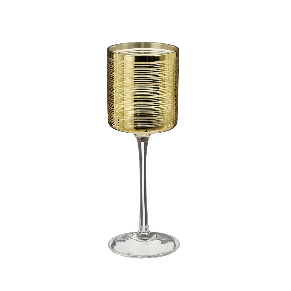 Svícny - Svícen na noze HURRICANE skleněný se zlatými pruhy 20cm