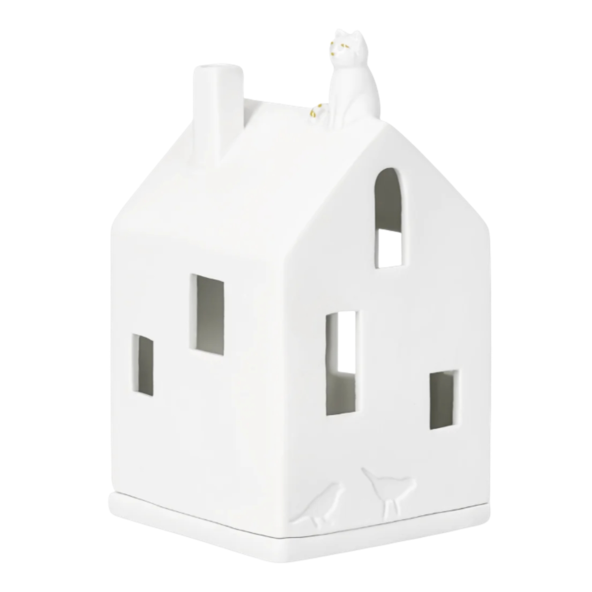 Svícny - Svícen porcelánový dům s kočkou na čajovku 13,5cm