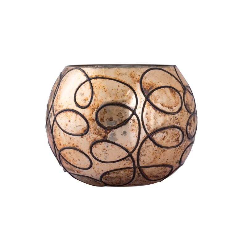 Svícen skleněný na čajovku koule RANDALL spirály krémový 10cm-0