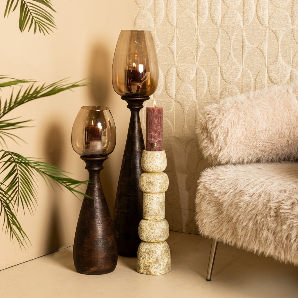 Svícen skleněný na dřevěné noze MIDI S 67cm-0