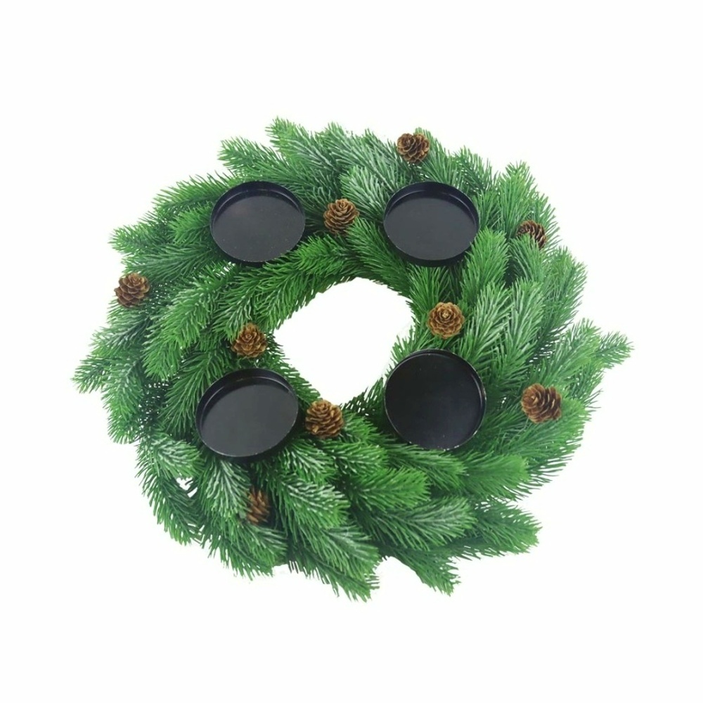 Adventní svícny a věnce - Svícen umělý věnec z jehličí na 4 svíčky zelený 40cm