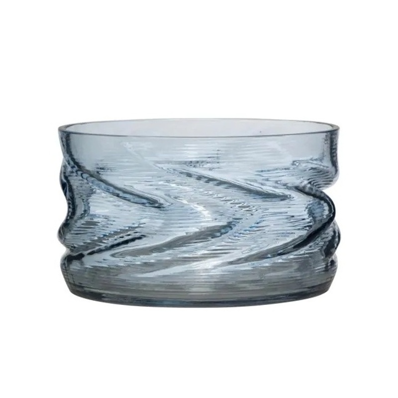 Svícny - Svícen válcový atypický WAVY skleněný modrý 16cm