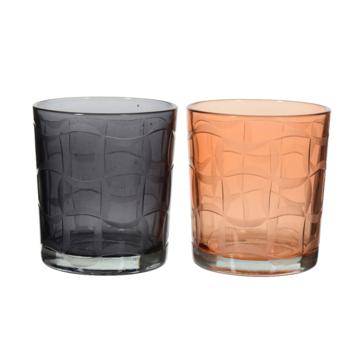 Svícny - Svícen válcový skleněný s ornamenty mix 8cm