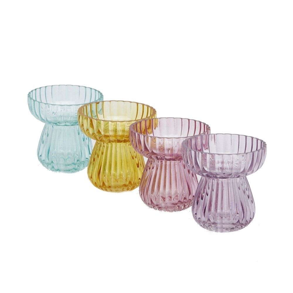 Svícny - Svícen/váza skleněný s vroubky mix 11cm